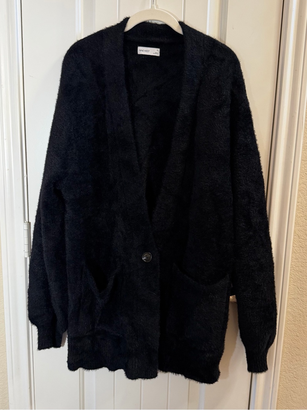 Nine West Black Fuzzy Oversized Cardigan Sweater XL